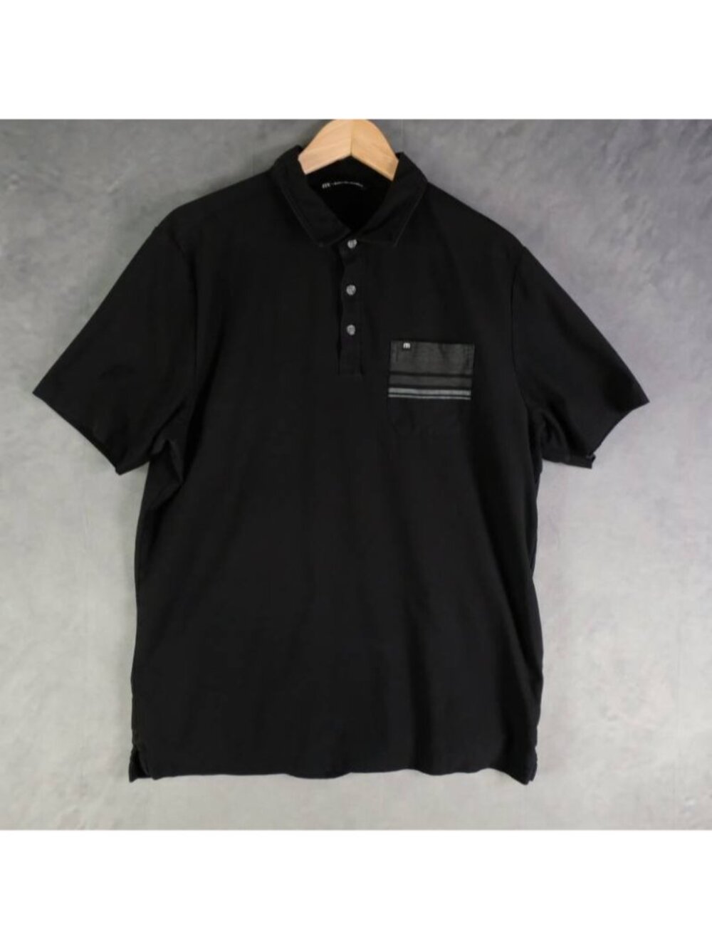 Travis Mathew Shirt Men's L Black Striped Pocket Polo Pima Cotton Golf